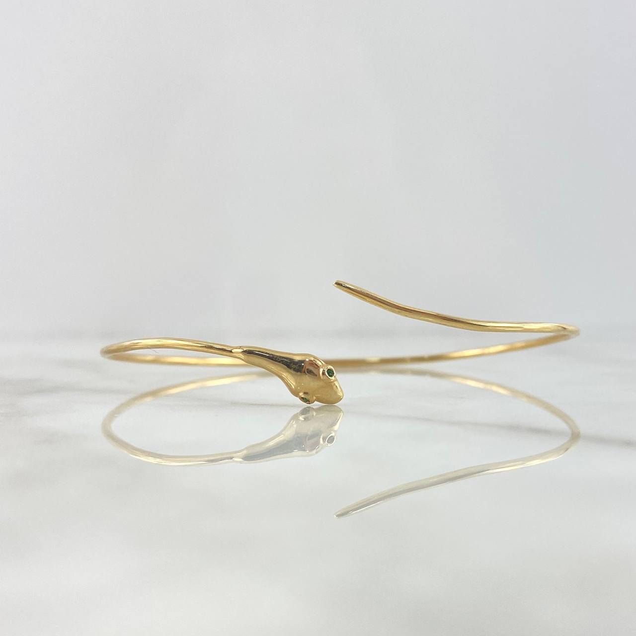 Bracelet Snake Hoop 5.65gr / 21cm / Green Zircons Yellow Gold