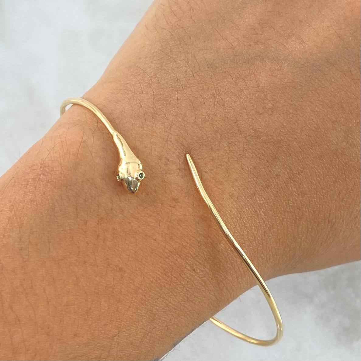 Bracelet Snake Hoop 5.65gr / 21cm / Green Zircons Yellow Gold