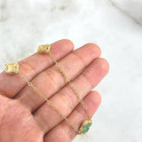 Cadena Cajón Trébol VCyA 8.6gr / 50cm / 8mm - 10mm - 12mm Malaquita Verde - Diamantado Punteado Oro Amarillo