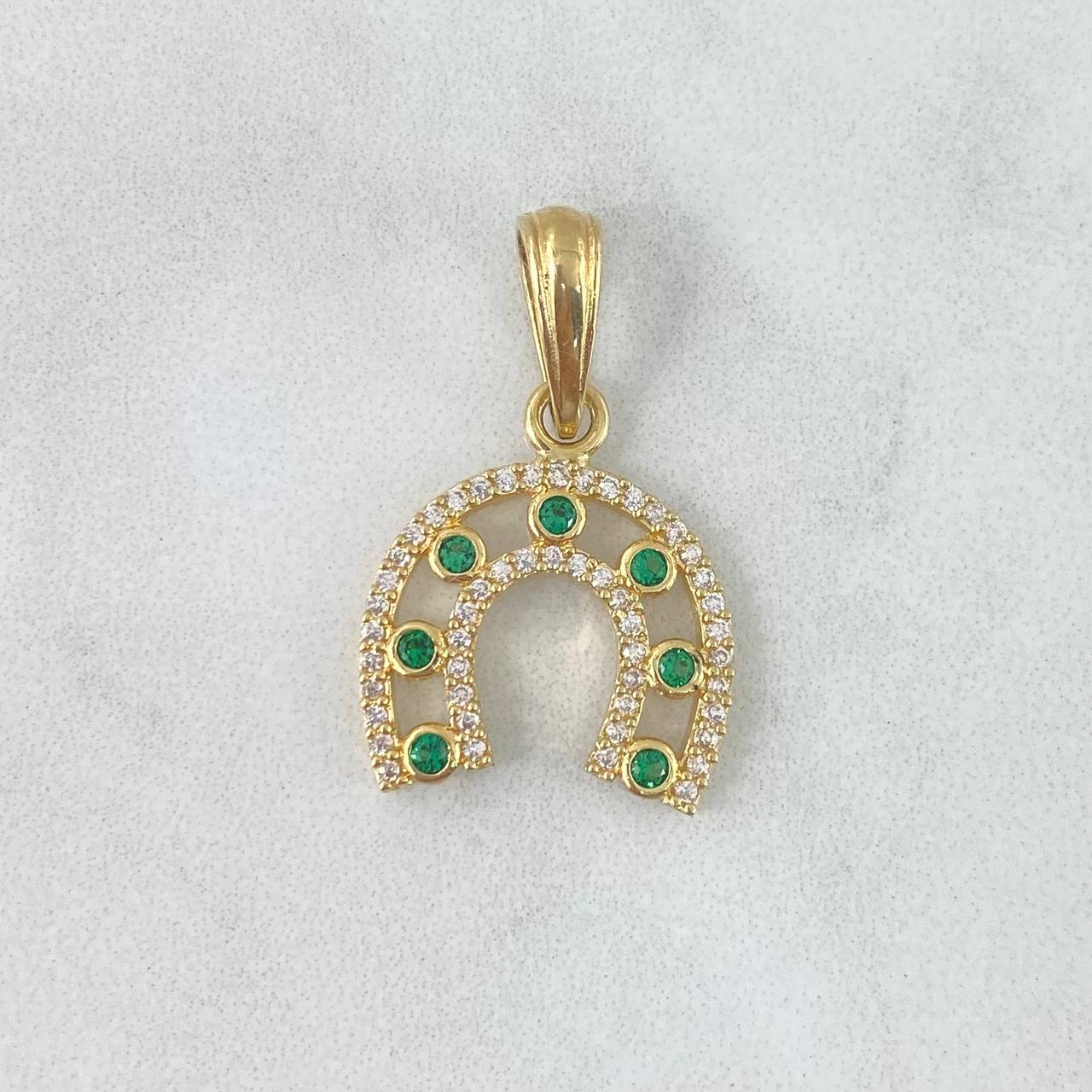 Pendant Horseshoe 2.55gr / 2.6cm / White Zircons - Yellow Gold Green