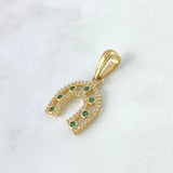 Pendant Horseshoe 2.55gr / 2.6cm / White Zircons - Yellow Gold Green
