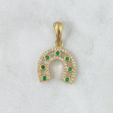 Pendant Horseshoe 2.55gr / 2.6cm / White Zircons - Yellow Gold Green