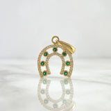 Pendant Horseshoe 2.55gr / 2.6cm / White Zircons - Yellow Gold Green