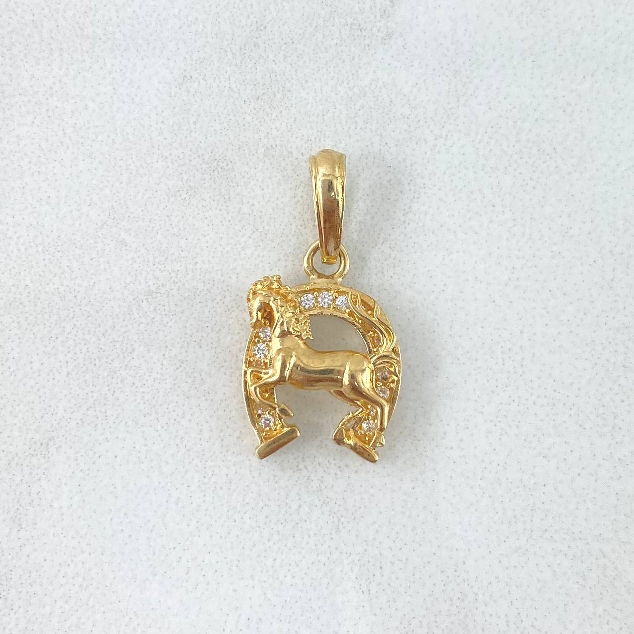 Dije Herradura Caballo Relieve 1.85gr / 2.2cm / Circones Blancos Oro Amarillo