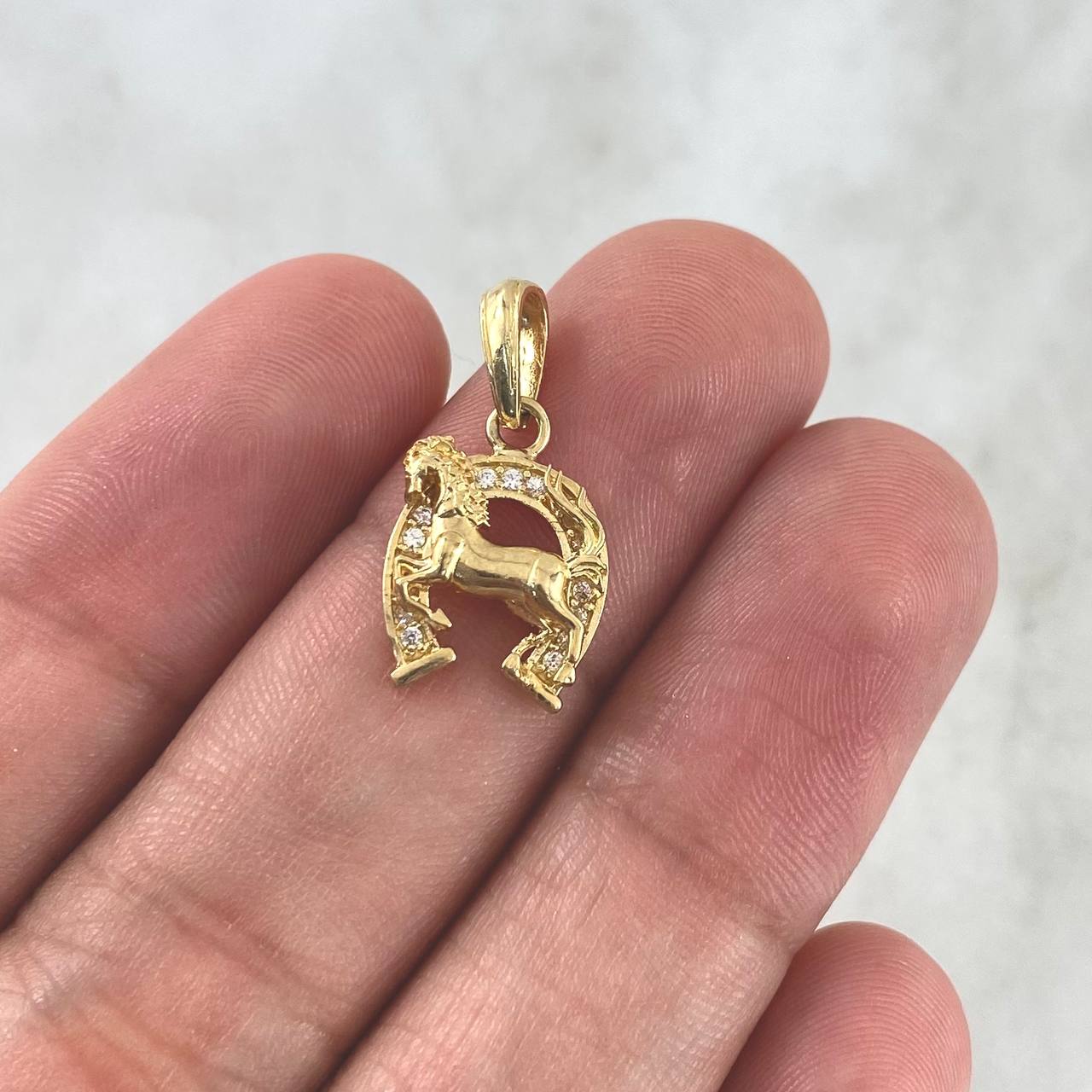 Dije Herradura Caballo Relieve 1.85gr / 2.2cm / Circones Blancos Oro Amarillo