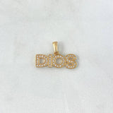 Pendant God 1.9gr / 1.3cm / White Zircons Yellow Gold