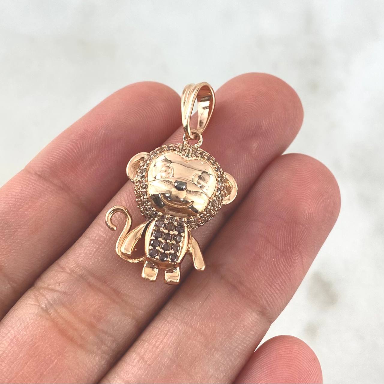 Pendant Monkey 4.95gr / 3cm / White Zircons - Yellow Gold Browns