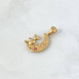 Pendant Moon Bear 1.6gr / 2cm / White Zircons - Fuchsia Yellow Gold