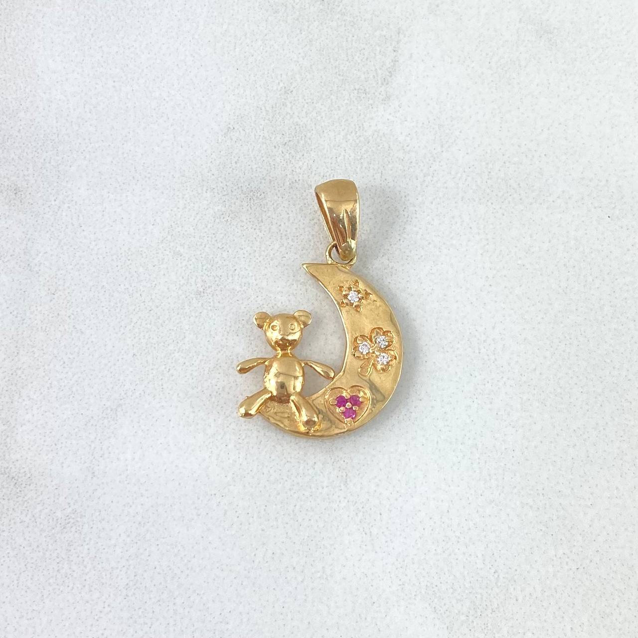 Pendant Moon Bear 1.6gr / 2cm / White Zircons - Fuchsia Yellow Gold