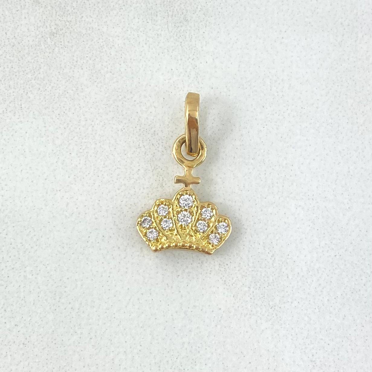 Dije Corona Realeza 1.05gr / 1.6cm / Circones Blancos Oro Amarillo