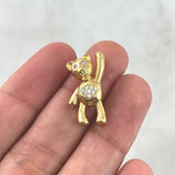 Pendant Little Bear Thumbs Up 4.35gr / 2.2cm / White Zircons Pink Eyes Yellow Gold