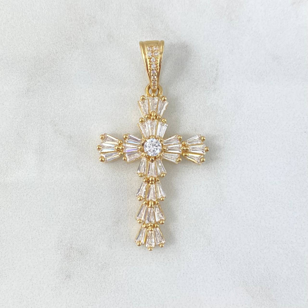 Pendant Victorian Beaded Cross 5.5gr / 4.4cm / White Zirconia Yellow Gold
