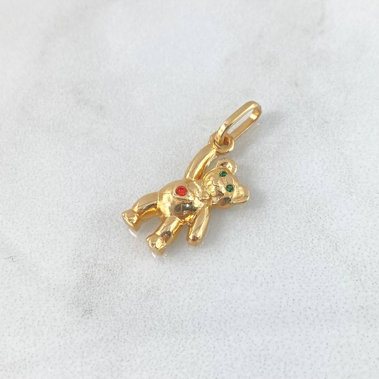 Pendant Bear Little Hand Up 1.75gr / 2.4cm / Orange Zircon Heart - Green Yellow Gold ©
