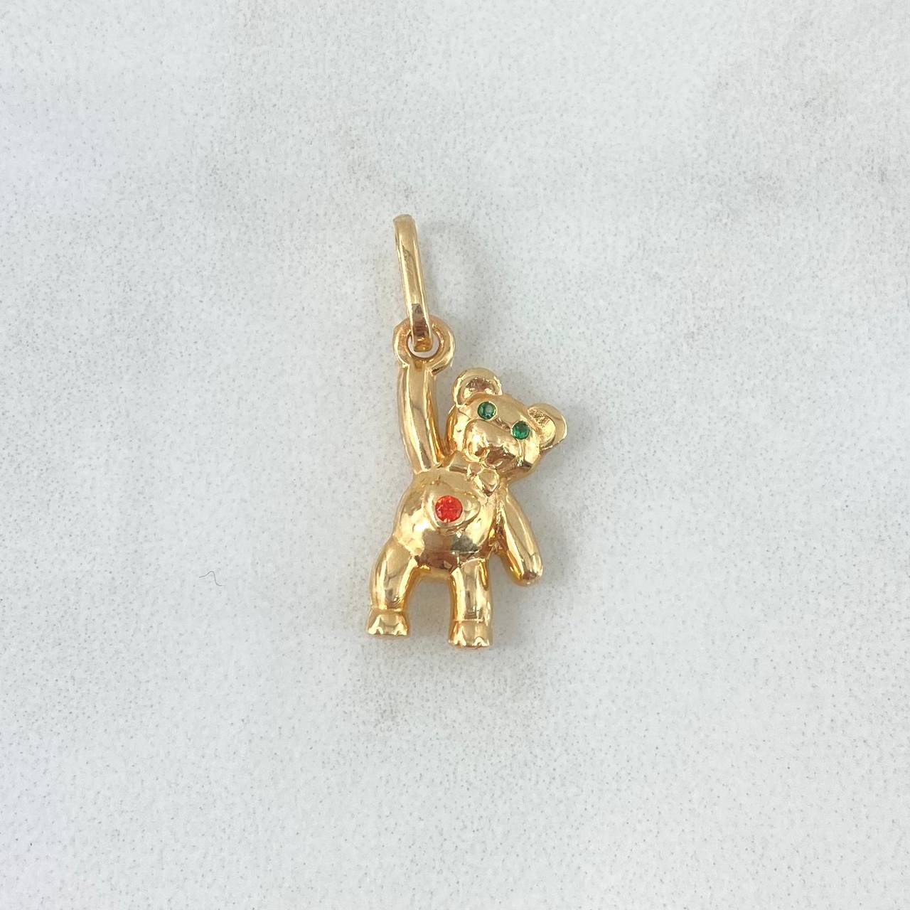 Pendant Bear Little Hand Up 1.75gr / 2.4cm / Orange Zircon Heart - Green Yellow Gold ©