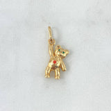 Pendant Bear Little Hand Up 1.75gr / 2.4cm / Orange Zircon Heart - Green Yellow Gold ©