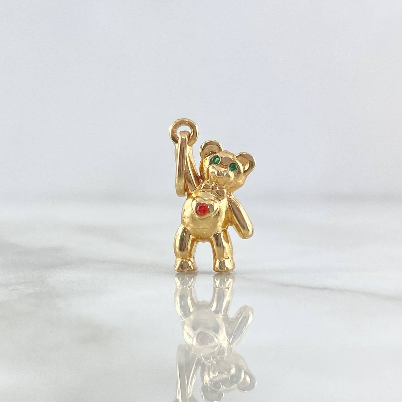 Pendant Bear Little Hand Up 1.75gr / 2.4cm / Orange Zircon Heart - Green Yellow Gold ©