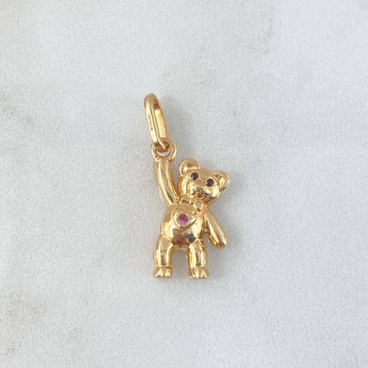 Pendant Bear Little Hand Up 1.85gr / 2.4cm / Pink Zircon Heart - Yellow Gold Coffees ©