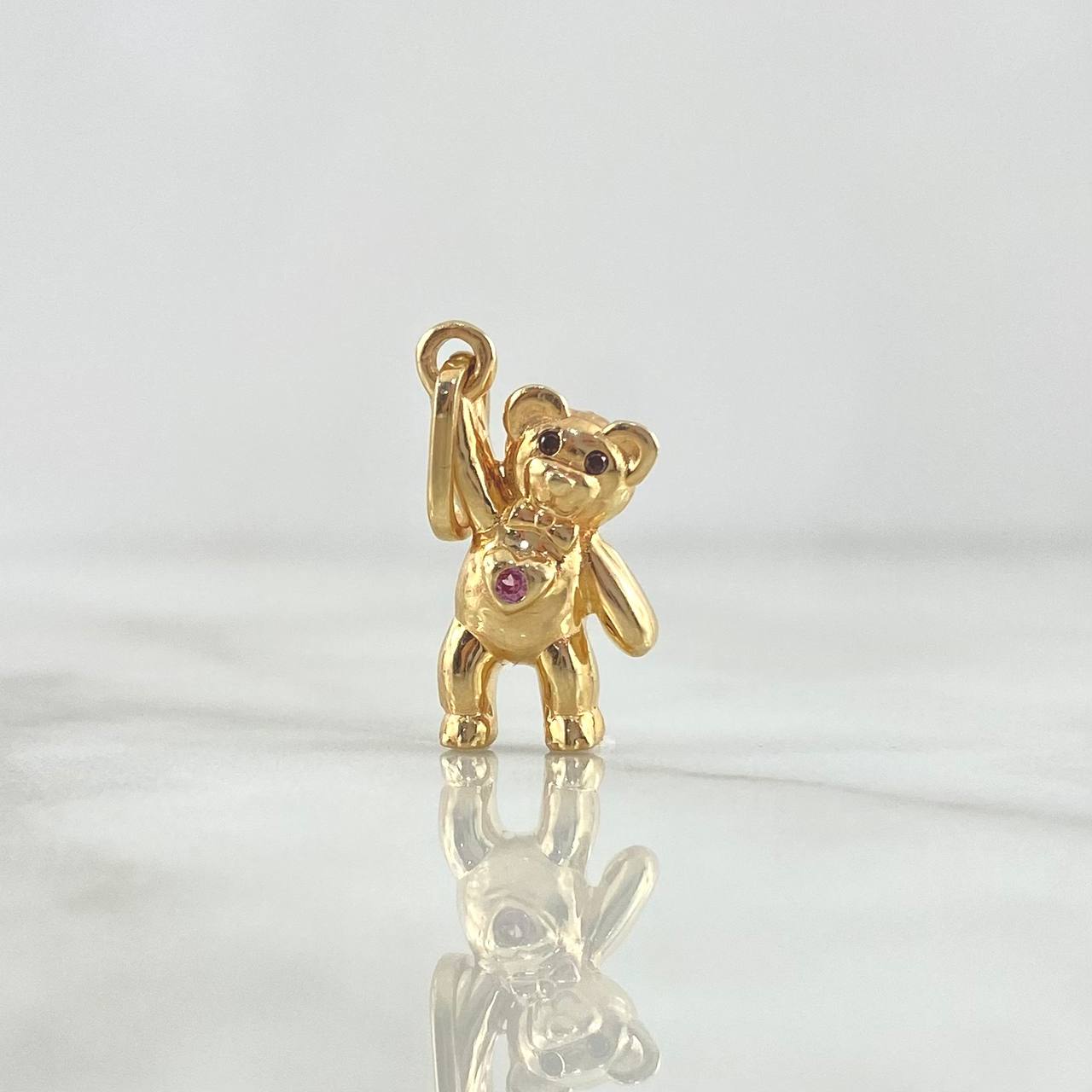 Pendant Bear Little Hand Up 1.85gr / 2.4cm / Pink Zircon Heart - Yellow Gold Coffees ©