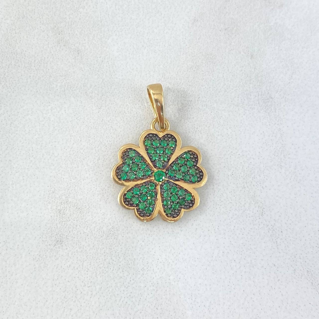 Pendant Clover 1.45gr / 2cm / Green Zircons Yellow Gold