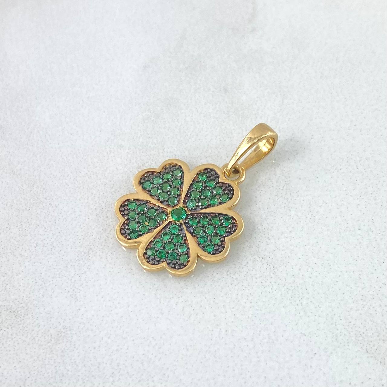 Pendant Clover 1.45gr / 2cm / Green Zircons Yellow Gold