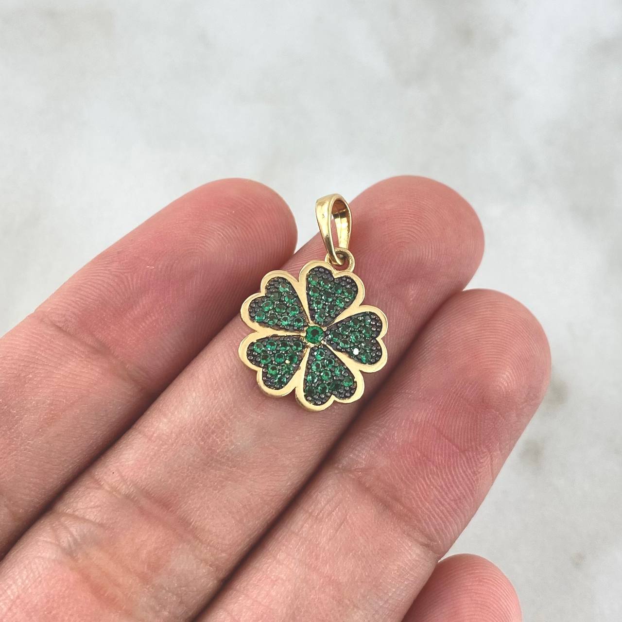 Pendant Clover 1.45gr / 2cm / Green Zircons Yellow Gold