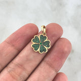 Pendant Clover 1.45gr / 2cm / Green Zircons Yellow Gold