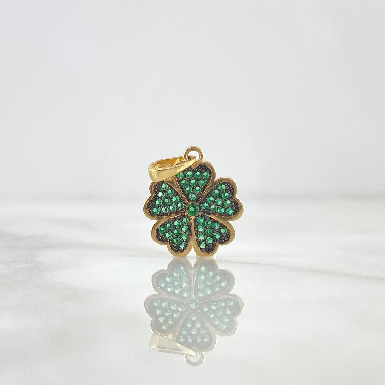 Pendant Clover 1.45gr / 2cm / Green Zircons Yellow Gold