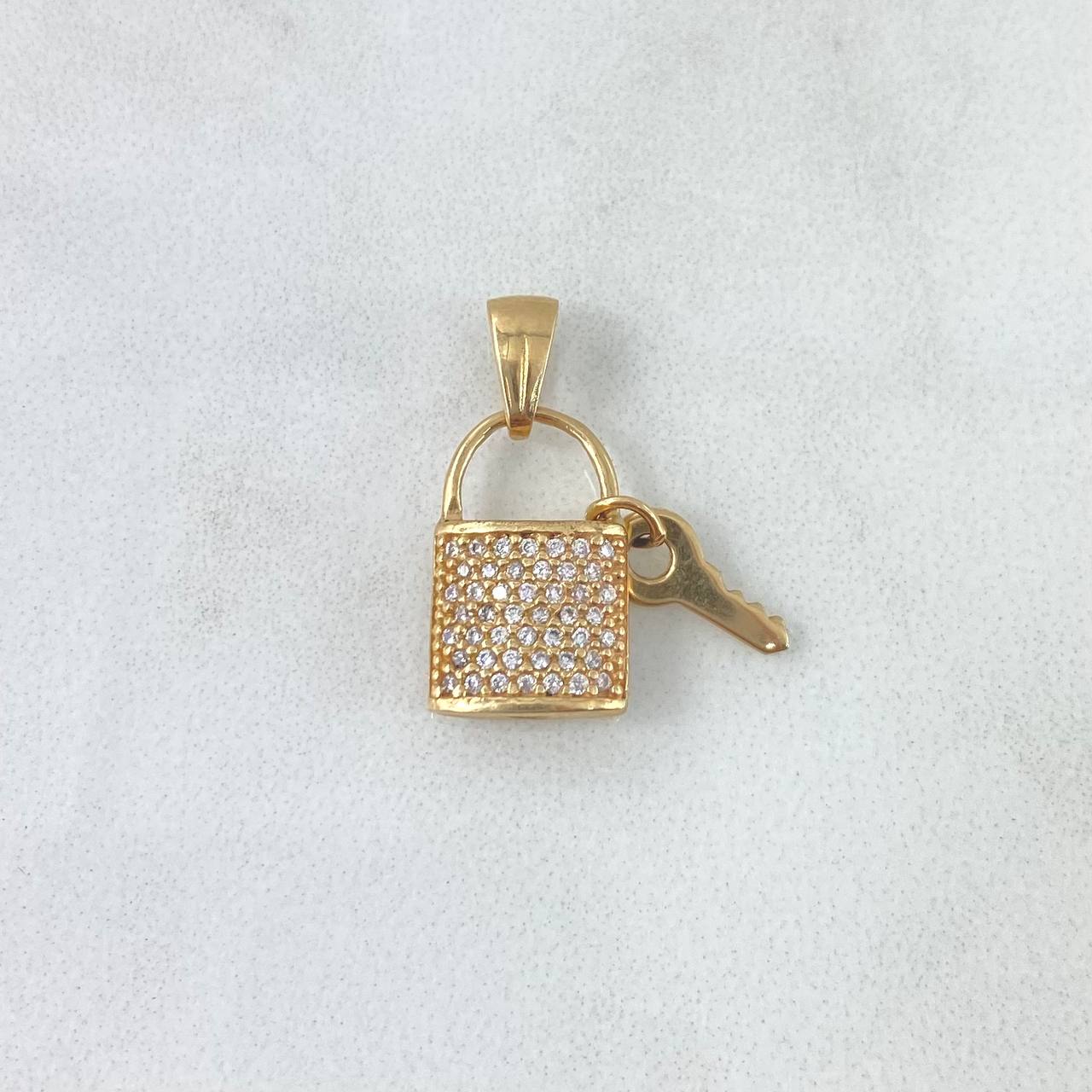 Pendant Lock Bag 2.1gr / 2cm / White Zircons Yellow Gold