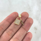 Pendant Lock Bag 2.1gr / 2cm / White Zircons Yellow Gold