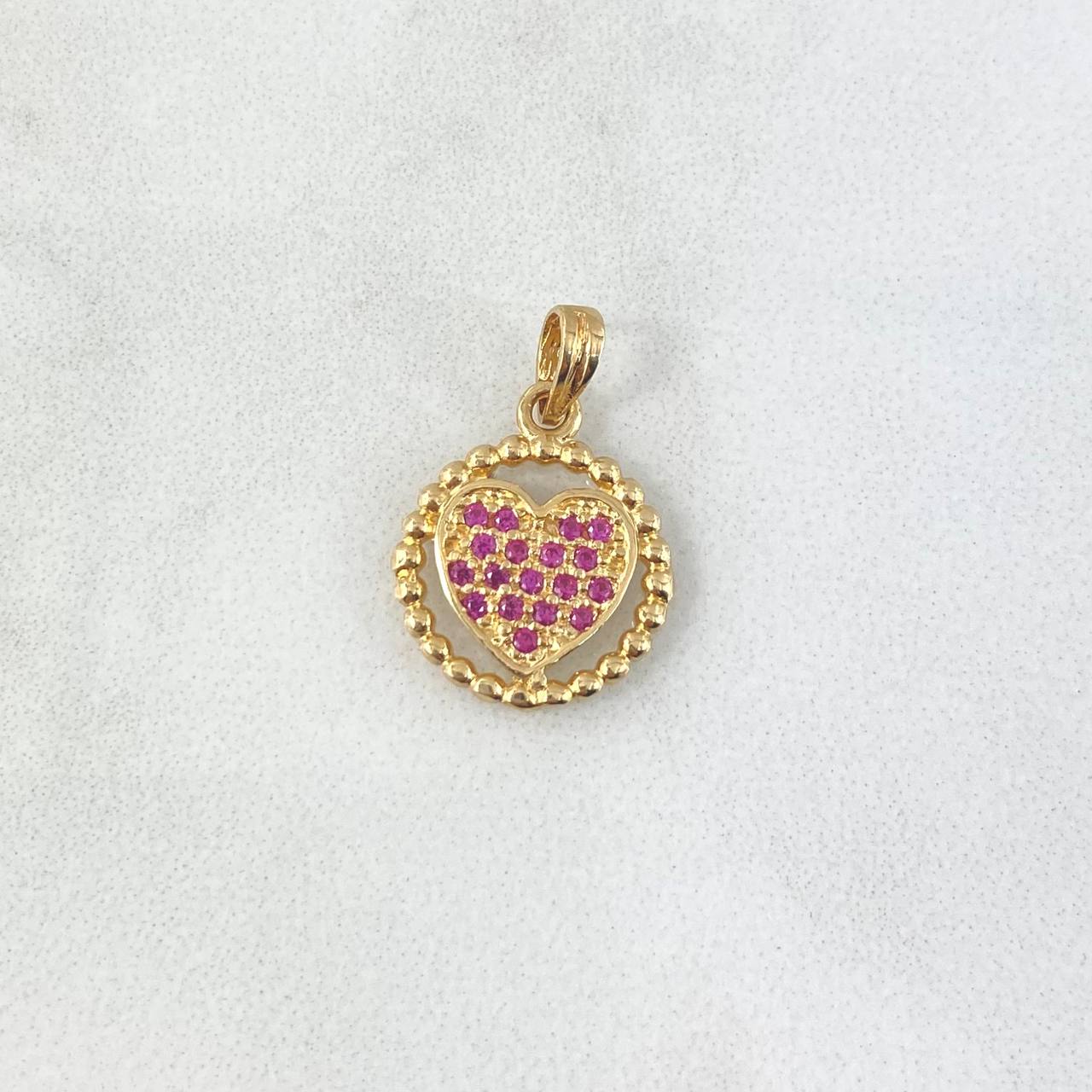 Dije Corazón en Aro 1.8gr / 1.8cm / Circones Fucsias Oro Amarillo