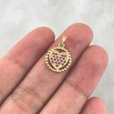 Dije Corazón en Aro 1.8gr / 1.8cm / Circones Fucsias Oro Amarillo