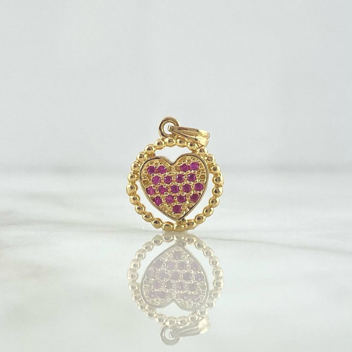 Dije Corazón en Aro 1.8gr / 1.8cm / Circones Fucsias Oro Amarillo