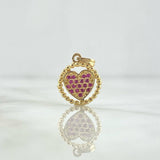 Dije Corazón en Aro 1.8gr / 1.8cm / Circones Fucsias Oro Amarillo