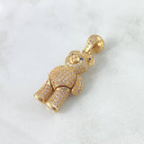 Pendant Articulated Bear Heart Necklace 9.15gr / 3.5cm / White Zircons Eyes and Blue Bow Yellow Gold