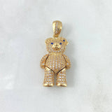 Pendant Articulated Bear Heart Necklace 9.15gr / 3.5cm / White Zircons Eyes and Blue Bow Yellow Gold