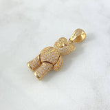 Pendant Articulated Bear Tie 8.75gr / 3.5cm / White Zircons Brown Eyes Yellow Gold