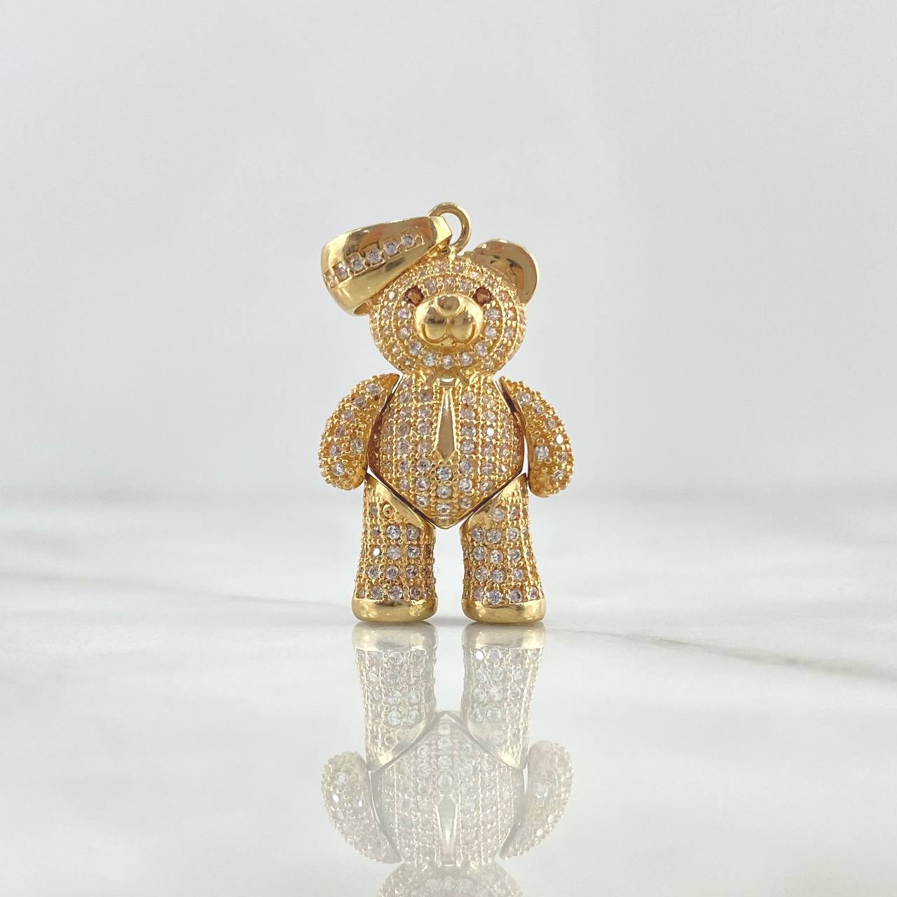 Pendant Articulated Bear Tie 8.75gr / 3.5cm / White Zircons Brown Eyes Yellow Gold