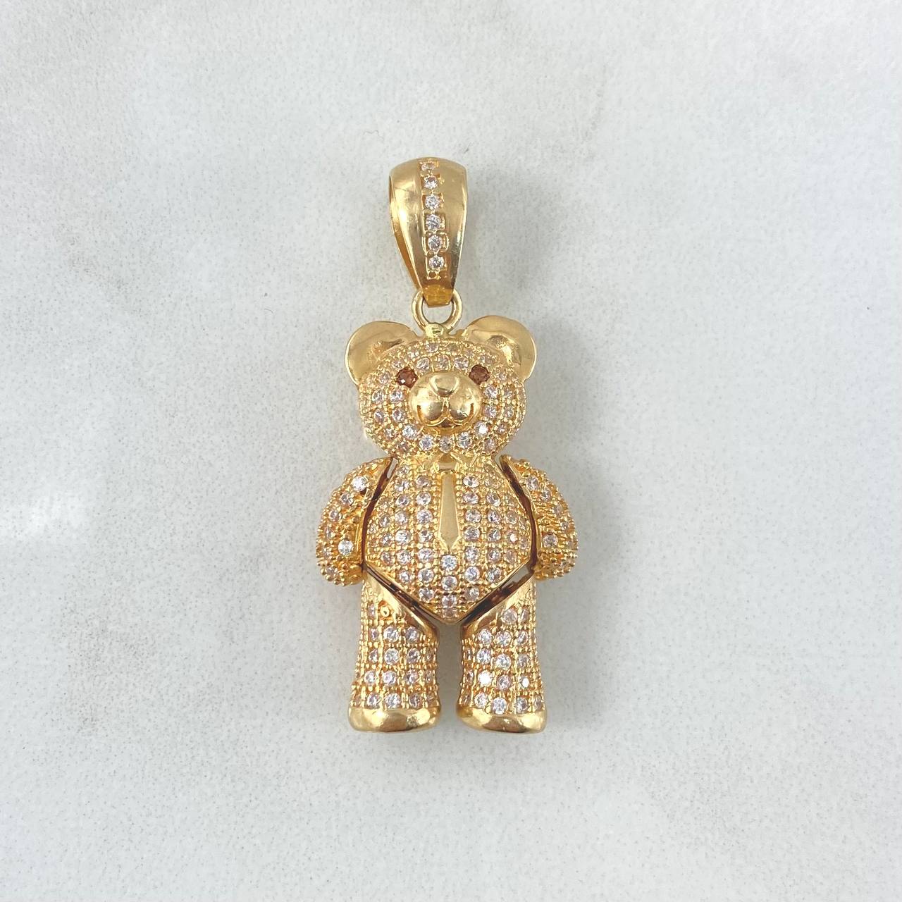 Pendant Articulated Bear Tie 8.75gr / 3.5cm / White Zircons Brown Eyes Yellow Gold