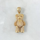 Pendant Articulated Bear Tie 8.75gr / 3.5cm / White Zircons Brown Eyes Yellow Gold