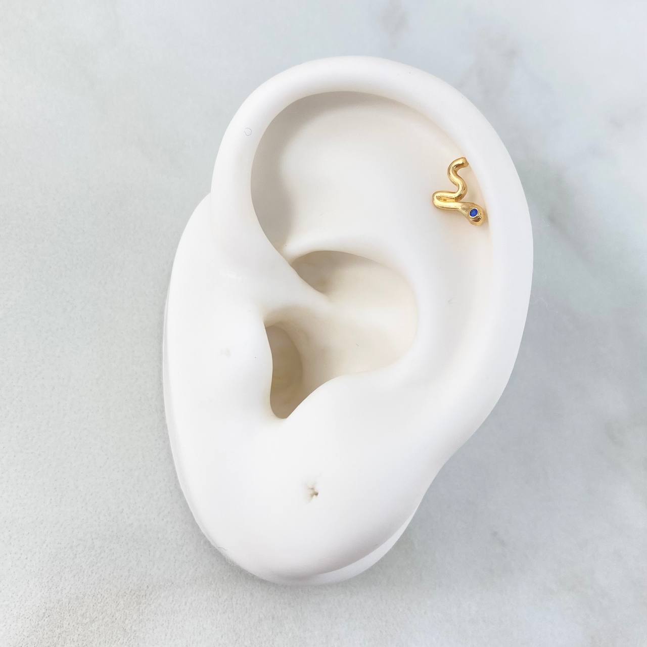 Piercing Serpiente 0.5gr / 6mm / Circon Azul Broche Mariposa Oro Amarillo (Joya) ©