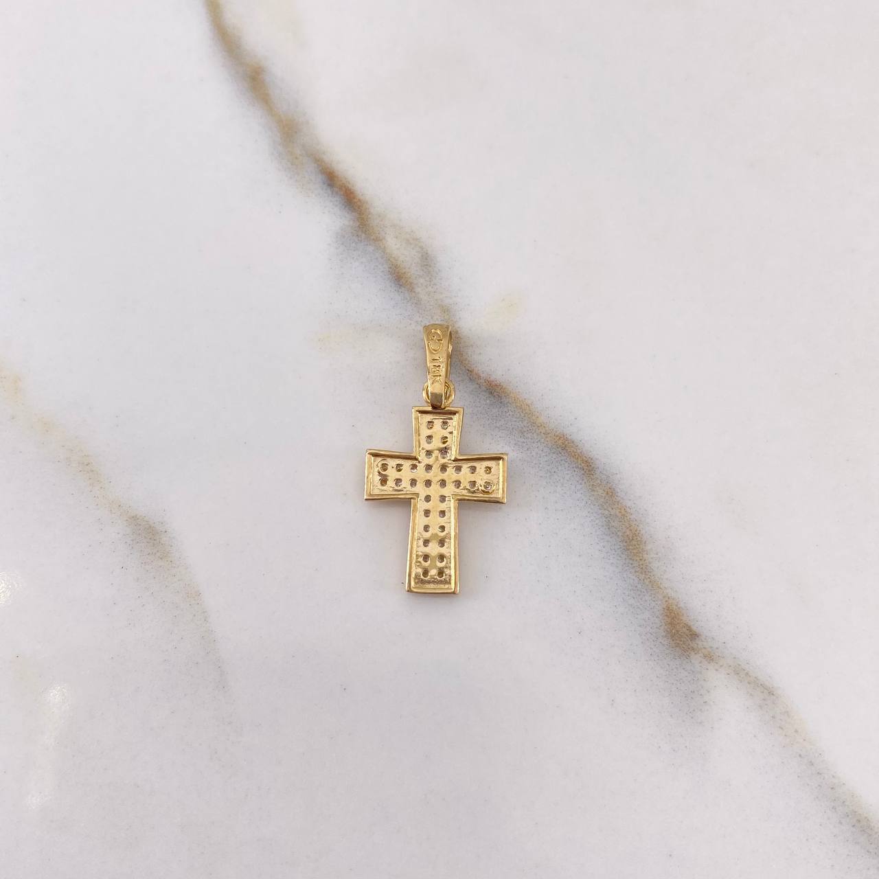 Pendant Cross 1.35gr / 2.3cm / White Zircons Yellow Gold &