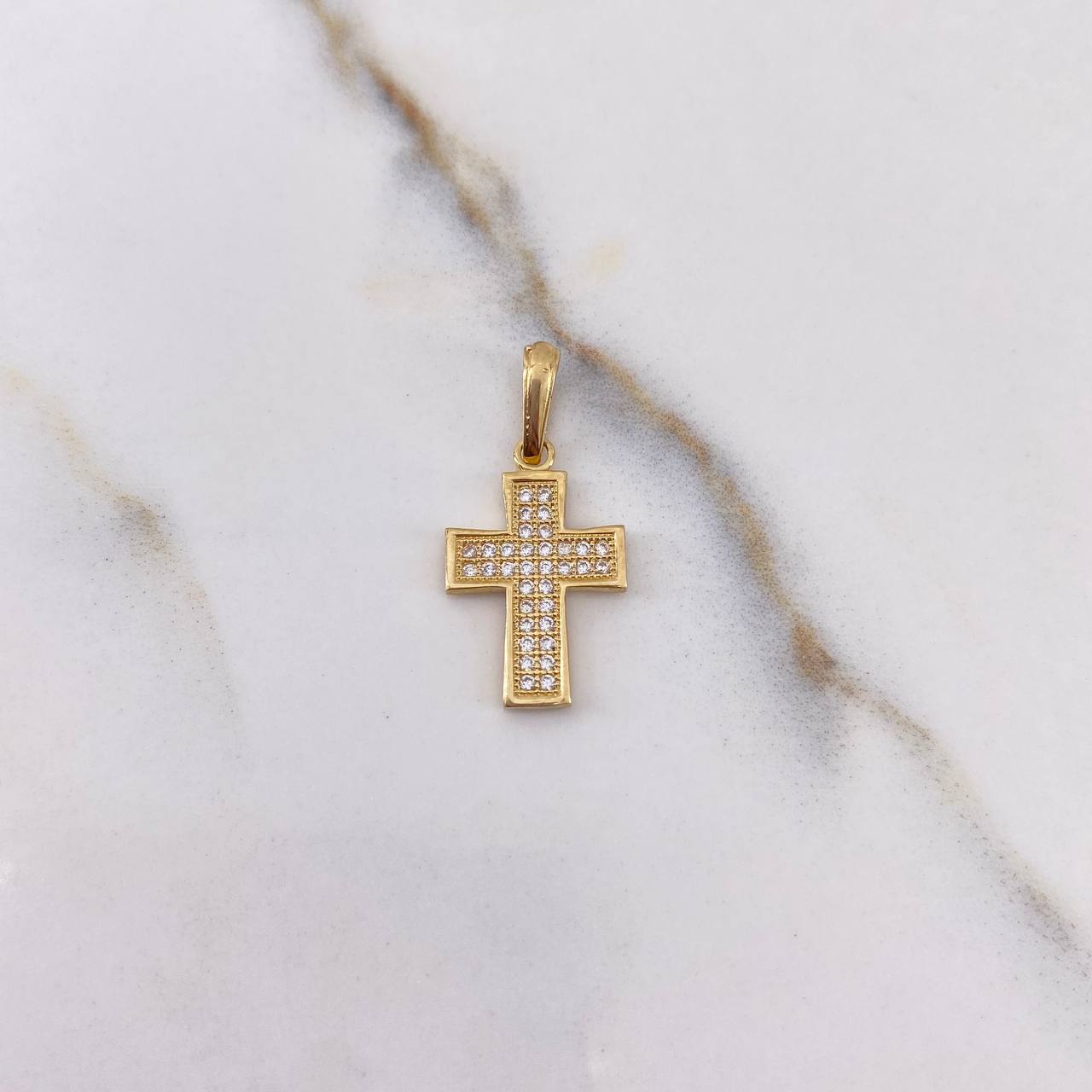 Pendant Cross 1.35gr / 2.3cm / White Zircons Yellow Gold &