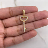Dije Llave De Corazon 1.35gr / 3.2cm / Circones Blancos Oro Amarillo &