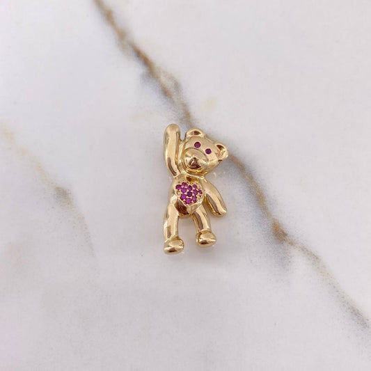 Pendant Heart Bear 5.5gr / 2.5cm / Fuchsia Zircons Yellow Gold &