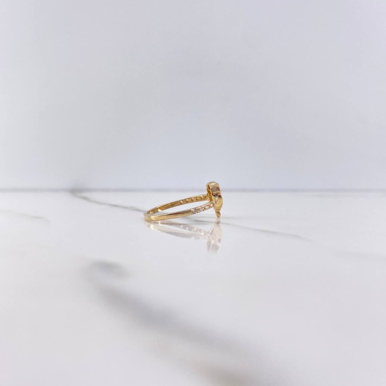 Owl Ring 2.05gr / Size 7 / Black and White Zircons Yellow Gold &