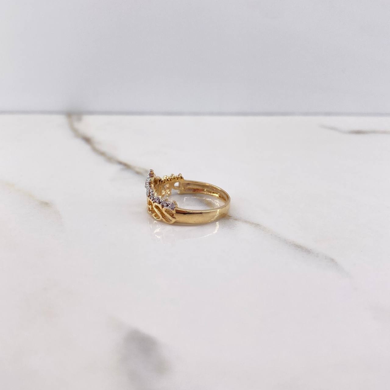 Princess Ring 3.05gr / Size 6 3/4 / White Zircons Two-tone Yellow and White Gold &