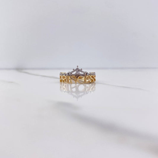 Princess Ring 3.05gr / Size 6 3/4 / White Zircons Two-tone Yellow and White Gold &
