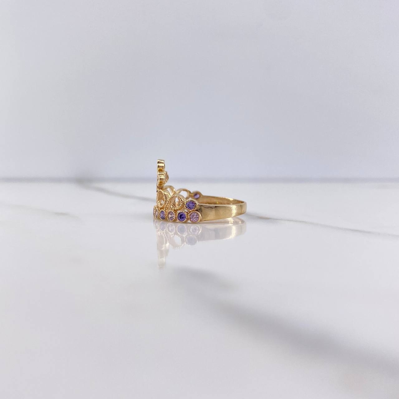 Cross Crown Ring 2.3gr / Size 6 / Green, Purple, Lilac Zircons Yellow Gold &