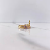 Cross Crown Ring 2.3gr / Size 6 / Green, Purple, Lilac Zircons Yellow Gold &