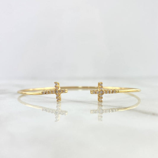 Bracelet Cross Hug 4.9gr / 18cm / 2mm White Zircons Yellow Gold *